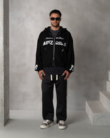 BOXY ZIPPER HOODIE - BLACK