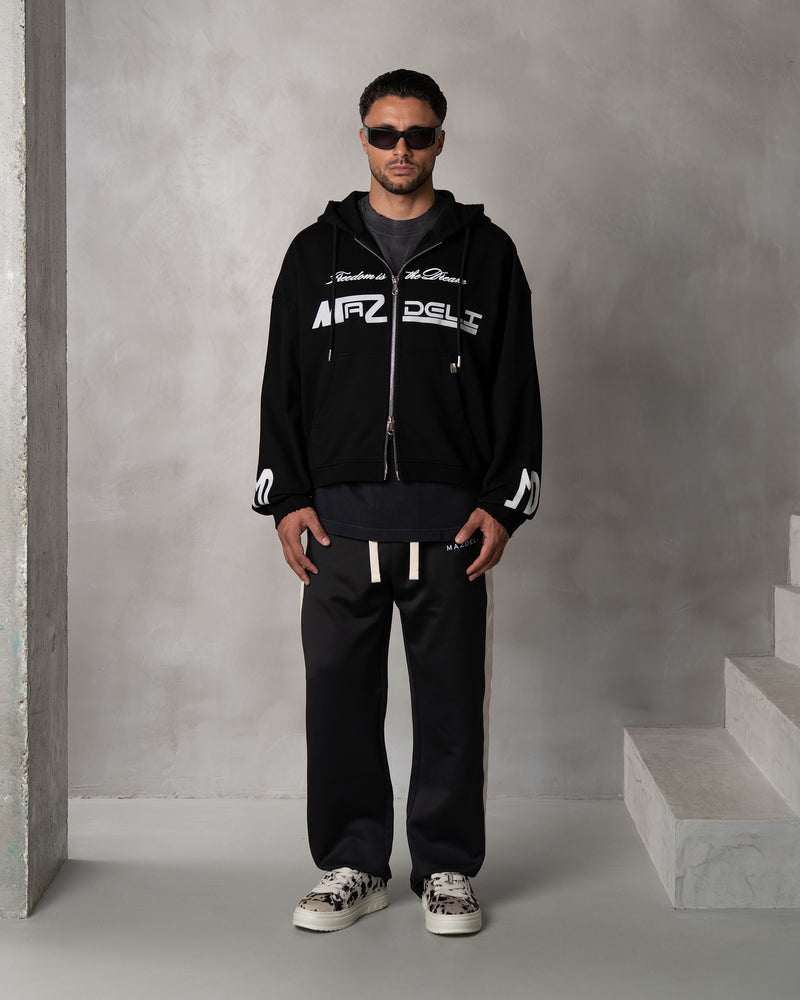 BOXY ZIPPER HOODIE - BLACK