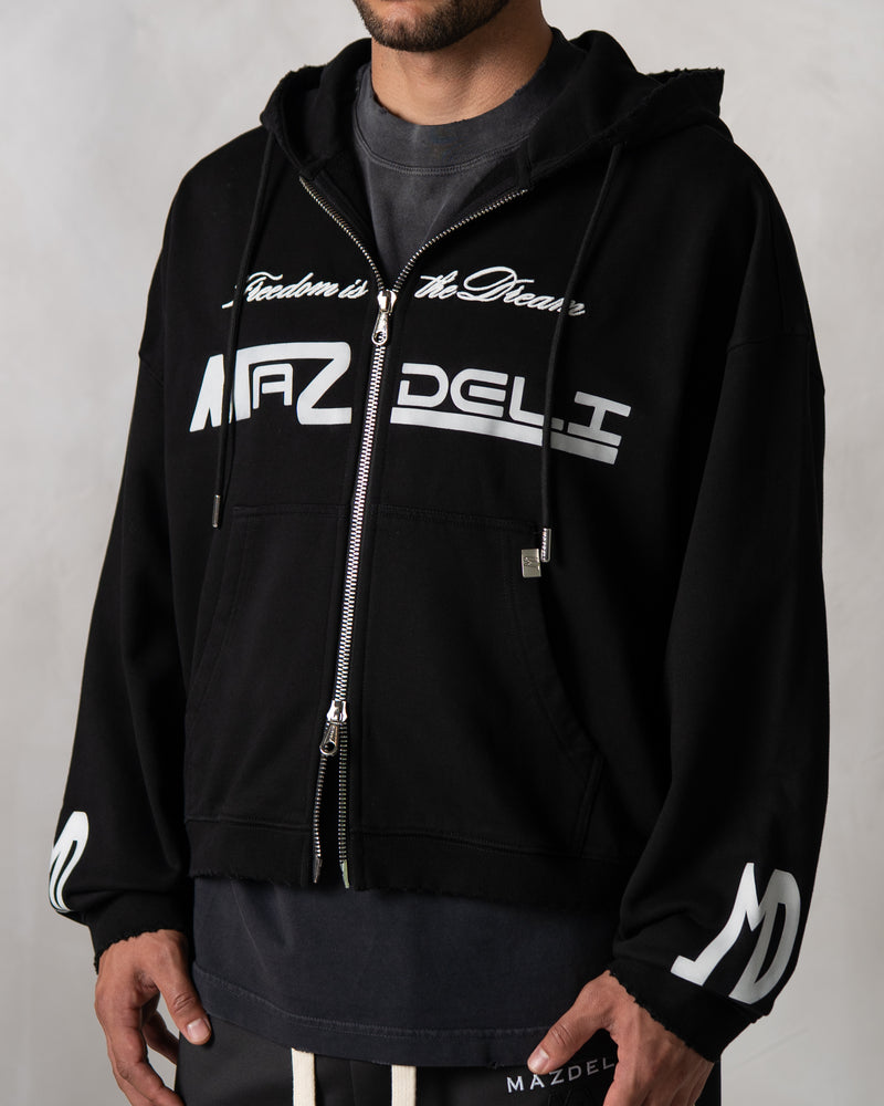 BOXY ZIPPER HOODIE - BLACK