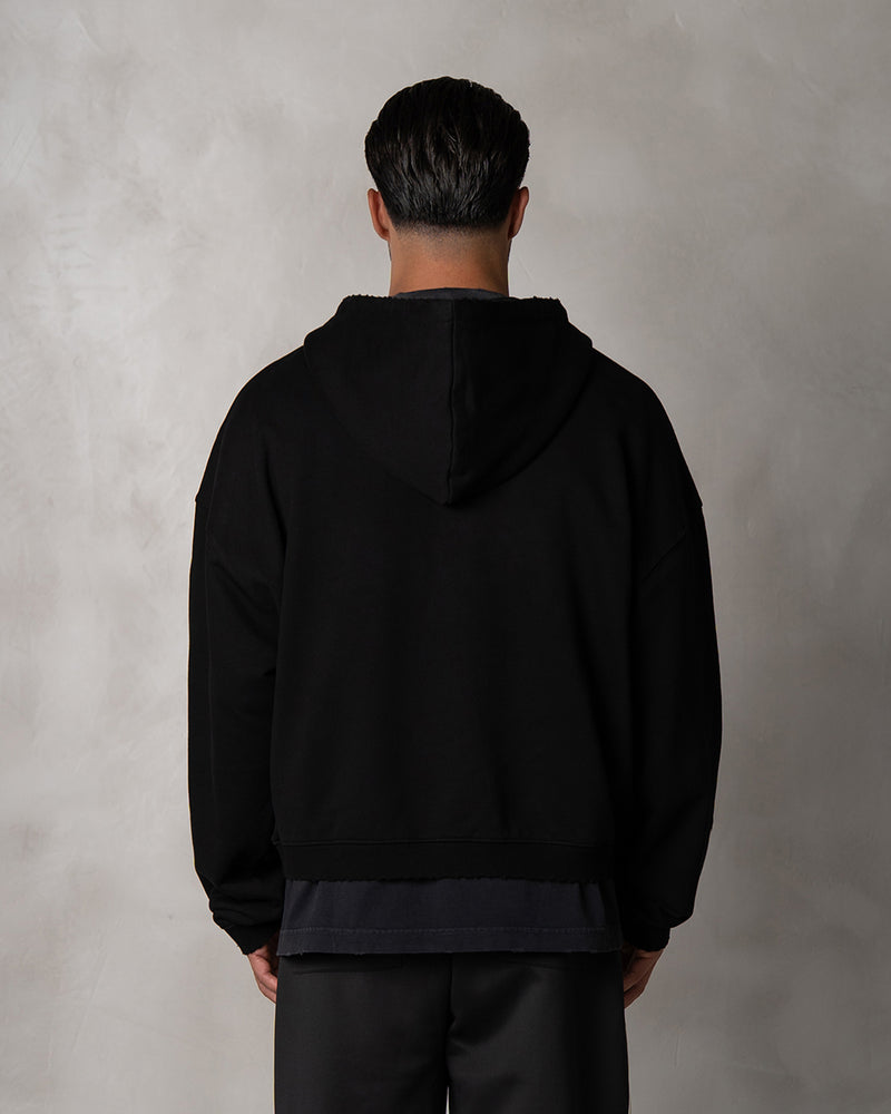 BOXY ZIPPER HOODIE - BLACK