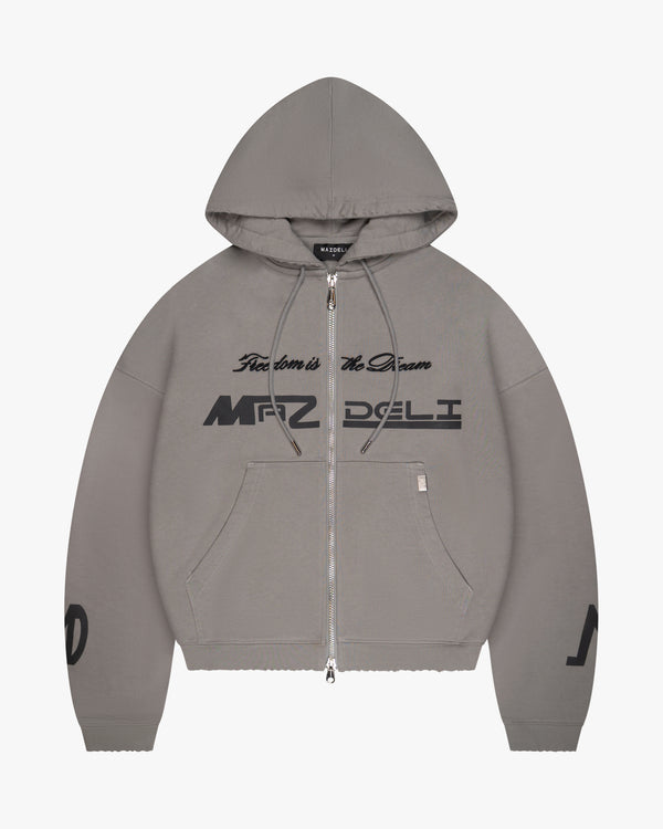 BOXY ZIPPER HOODIE - GRAY