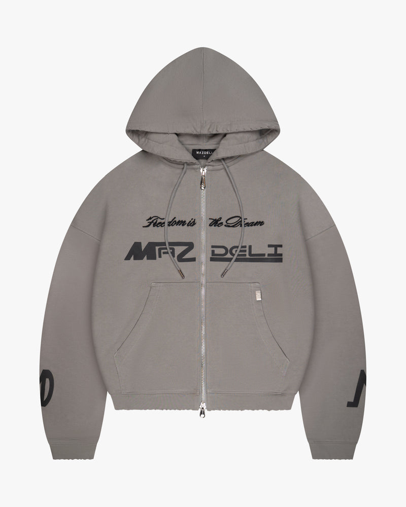 BOXY ZIPPER HOODIE - GRAY