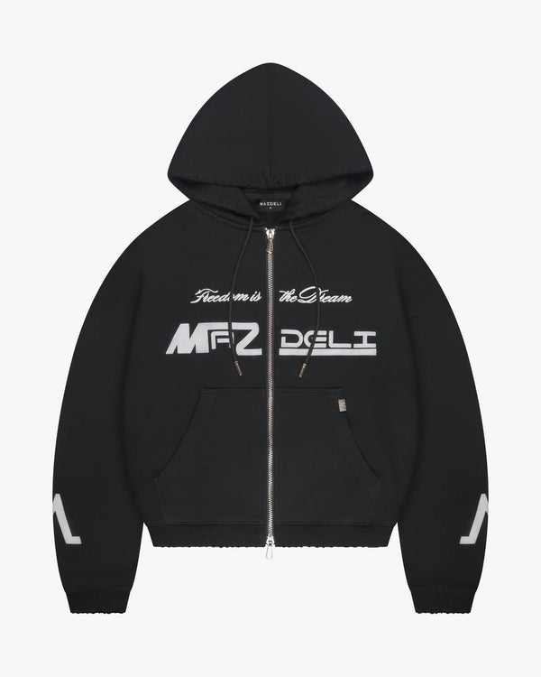 BOXY ZIPPER HOODIE - BLACK