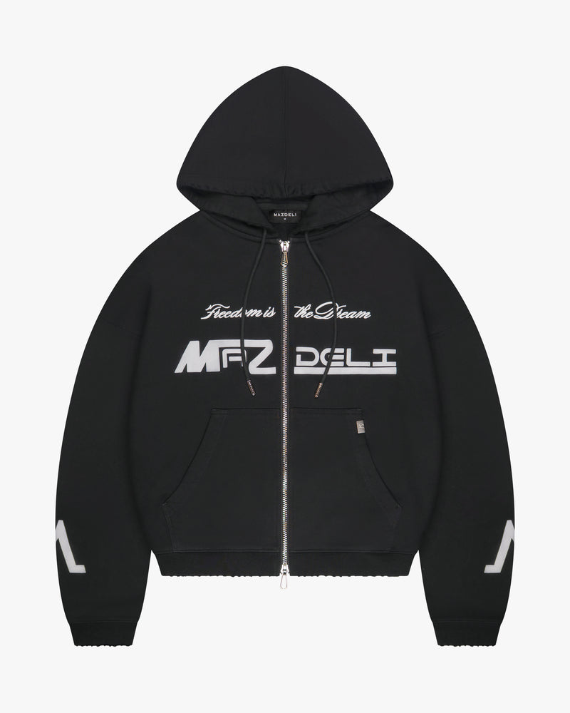 BOXY ZIPPER HOODIE - BLACK